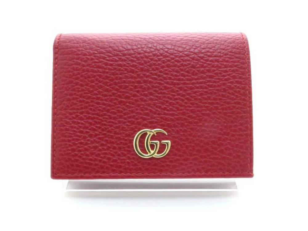 Gucci Marmont Compact Bi fold Wallet Hibiscus Red Calfskin